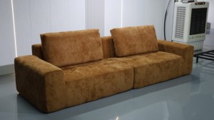 Elegante Sofá Seccional de Pana Color Caramelo, Sofá Modular Comprimido de 300x100x70cm para Sala de Estar y Hotel - Product Image 4