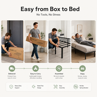 Cadre de lit plateforme en métal Queen Size avec espace de rangement sous le lit, design pliable à haute clarté entre les pieds, noir mat
