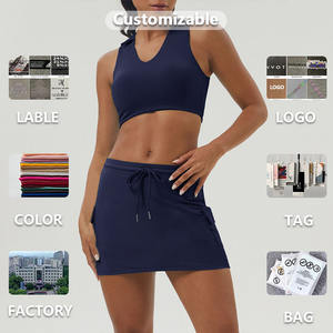 ชุดสปอร์ตบรา2ชิ้นเปิดหลังคอวีสำหรับผู้หญิงกระโปรงเทนนิสกระเป๋าข้างสำหรับเล่นกีฬากำหนดได้เอง - Product Image 6