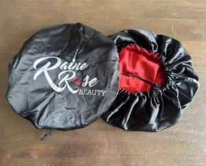 Gorro de Dormir de Seda con Logotipo Personalizado, Doble Ajuste, Banda Elástica Ancha, Gorro de Satén para Dormir para Mujeres con Cabello Rizado - Product Image 3