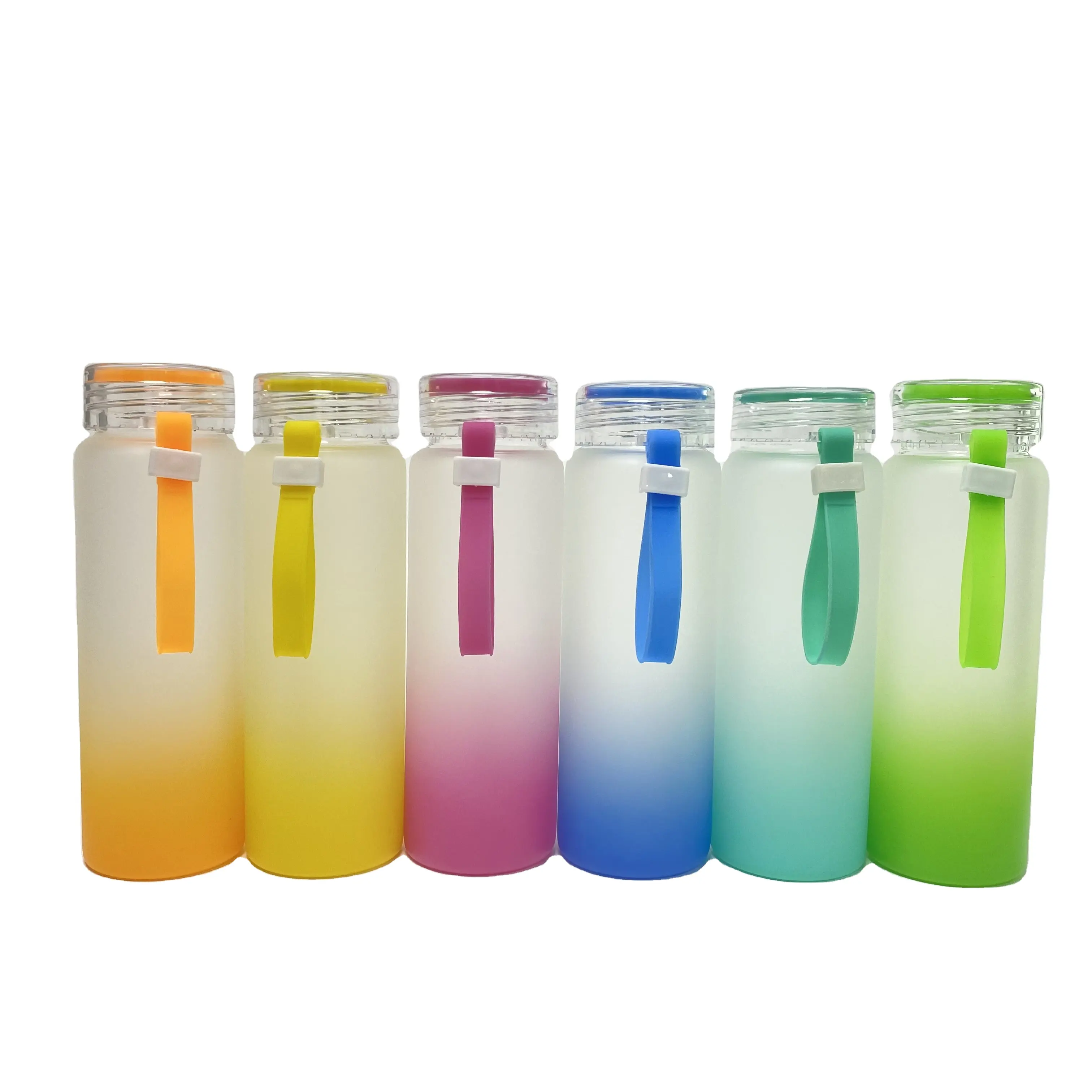 Botol Ombre Air Minum Warna Gradien Buram 17Oz 500 Ml Botol Air Kaca Beku Sublimasi dengan Tutup untuk Pencetakan DIY