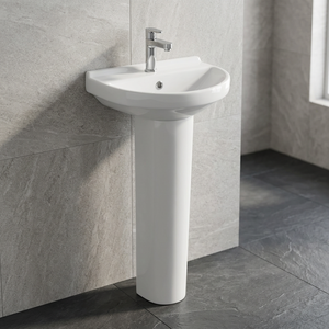 Premium Indian Ceramic Wash Basin with Full Pedestal Modern Bathroom Sanitary Ware Design - Product Image 1