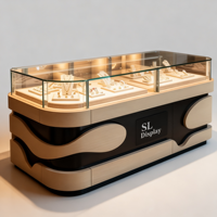 Moderne, Robuste, Umweltfreundliche Glas-Holz-LED-Beleuchtung Goldene Schmuckvitrine Anpassbares Thekendisplay für Schmuck