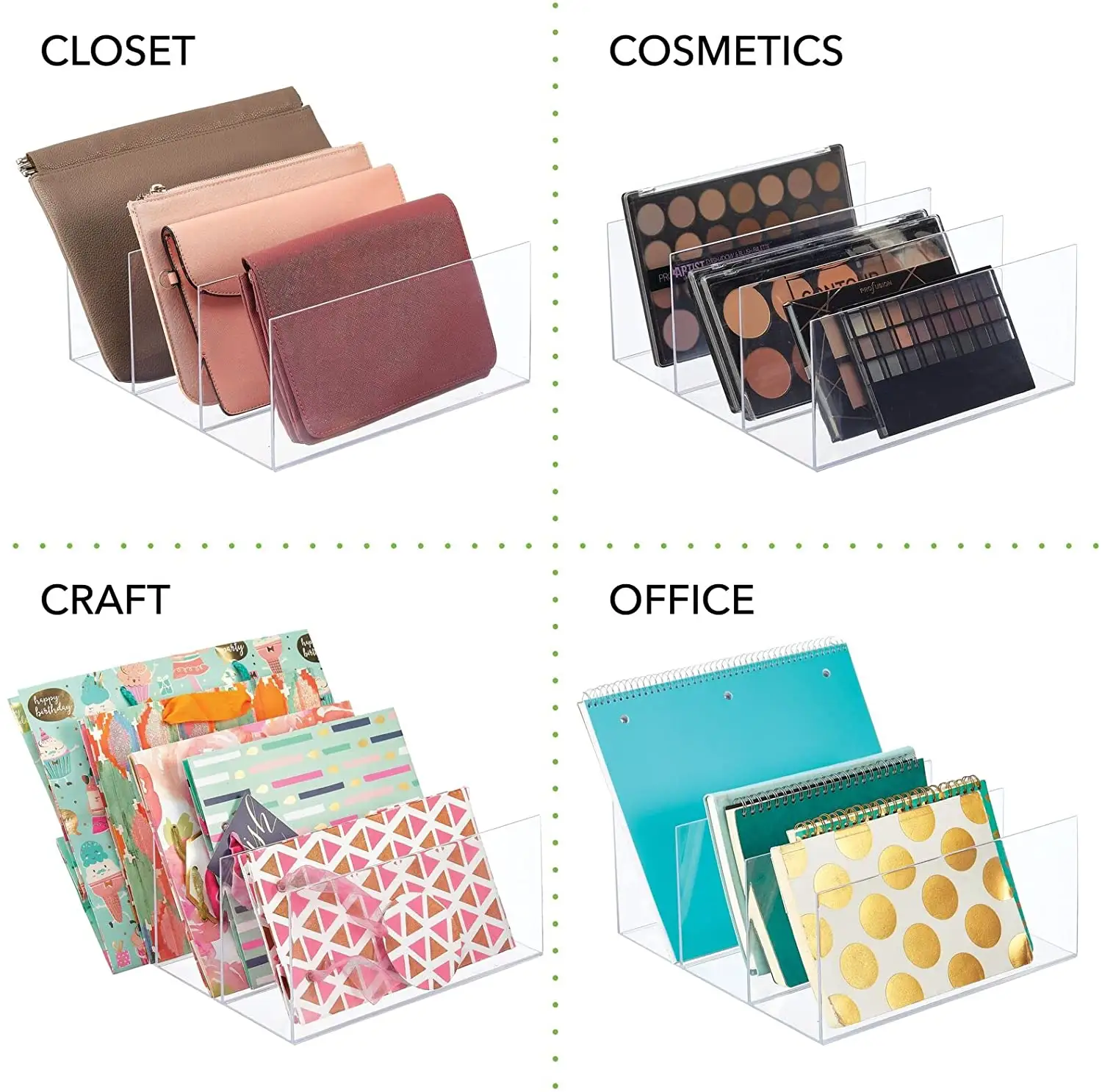 Acrylic Handbag Display Box- Closet Storage System For Zipper Tote Bag Purse Clutch Wallet Pocket Book Organization - 3 Sect