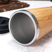 Tutup Bambu Kustom 12/15/17oz Cangkir Mug Kopi Stainless Steel 304 Dinding Ganda Termos Vakum Botol Air Bambu dengan Pegangan