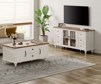 Ensemble de meuble TV et table basse en bois contemporain avec portes en verre, armoires de rangement, meubles confortables pour l'extérieur et la salle à manger