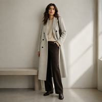 Manteau long en laine mélangée OEM/ODM pour femme, double boutonnage, revers cranté, vêtement d'extérieur chaud pour l'hiver