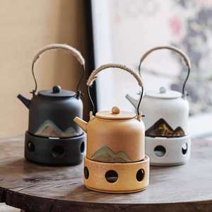 Ensemble théière en céramique au design classique japonais avec chauffe-thé à <span class=keywords><strong>bougie</strong></span> pour thé aux fleurs - Product Image 1