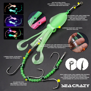 Equipo <span class=keywords><strong>de</strong></span> Pesca Luminoso OEM S-027B con Señuelos <span class=keywords><strong>de</strong></span> Calamar que Brillan en la Oscuridad, Cuentas Luminosas e Iluminación LED Integrada - Product Image 4