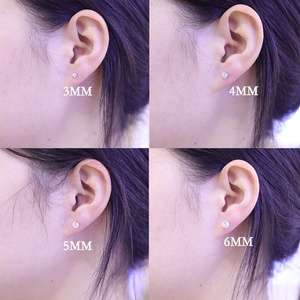 Khuyên Tai Đá Zircon Trong Suốt Đơn Giản Khuyên Tai Bạc Sterling 925 Hình Tròn Không Gây Dị Ứng 3Mm 4Mm 5Mm Không Gây Dị Ứng - Product Image 5