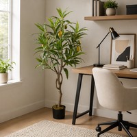 Arbre fruitier artificiel réaliste de 1,5 m avec logo personnalisé, plante de mangue artificielle en pot, feuillage en PEVA, tige en bois naturel pour la maison et le jardin