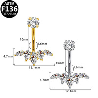 Anneau de nombril papillon GETTA ASTM-136 en titane à filetage interne avec zircone plaqué PVD, bijou de piercing pour nombril