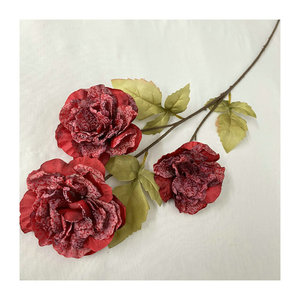 Fleurs artificielles Queyiyi, pivoines et roses rouges en plastique et soie pour décorations de mariage - Product Image 5