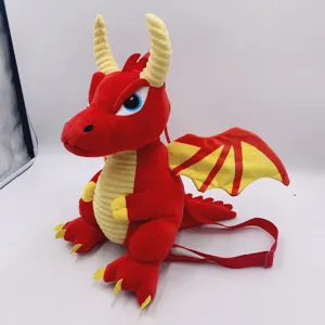 Oem Odm Pluche Speelgoed Fabrikant Schattige Knuffels Custom Rugzak Cartoon Animatie Rode Dinosaurus Pluche Dragon Speelgoed