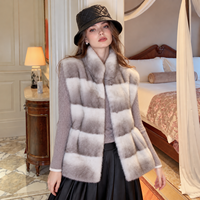 Gilet en fourrure de vison véritable pour femme, sans manches, vêtement d'extérieur chaud pour l'hiver