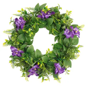 北欧风紫兰假花装饰花环人造花环家居客厅绿色植物假花藤