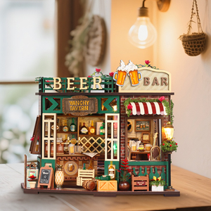 <span class=keywords><strong>Kit</strong></span> de <span class=keywords><strong>maison</strong></span> miniature vintage style bar à bière avec éclairage LED, modèle de puzzle 3D en bois pour adultes, cadeau artisanal et décoration - Product Image 1