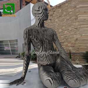 Décor de jardin extérieur Grand miroir en métal poli Sculpture d'homme de disparition abstraite en acier inoxydable - Product Image 2