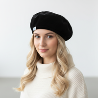 Béret en velours noir personnalisé avec logo, béret souple et décontracté pour femme, pour une utilisation quotidienne toute saison, chapeau élégant de style français, couleur unie de luxe