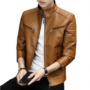 OEM Novedades Otoño Invierno Chaquetas <span class=keywords><strong>de</strong></span> Motociclista <span class=keywords><strong>de</strong></span> Cuero Sintético para Hombre, Cuello Alto, Estilo Casual, Ajustadas, con Cremallera Frontal <span class=keywords><strong>de</strong></span> PU para Jóvenes - Product Image 4
