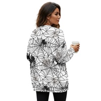 Cardigan fin en polyester gaufré pour femme, imprimé toile d'araignée par transfert thermique, col en V, manches longues, boutonné, collection automne Halloween
