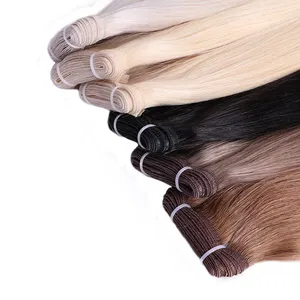 Russian hair Cuticle Aligned Remy Virgin Flat Weft Double Drawn Hair Extension Thin Straight Flat Hair Weft Extensions
