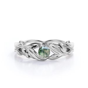 925 Sterling Silver Cut <b>Moss</b> <b>Agate</b> Engagement <b>Ring</b> Classic Style Prong Setting Third Party Certified for Wedding Party for Women - Product Image 1