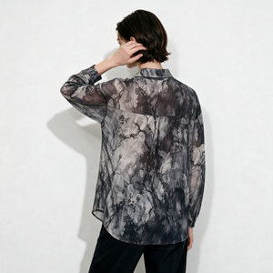 Women's Bohemian mesh Blouse <b>Long</b> Sleeve Turn-down Collar Sheer Plant Print Loose Fit Spring Summer <b>Top</b> - Product Image 5