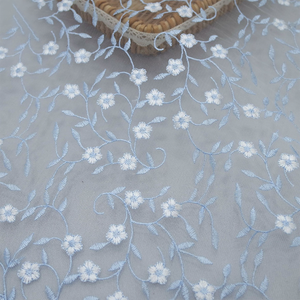 Mới Thêu Vải Màu Xanh Hoa Thêu <span class=keywords><strong>Polyester</strong></span> Ren Vải Cho Buổi Tối Ăn Mặc Váy Cưới Tự Làm Quần Áo Mf89 - Product Image 5