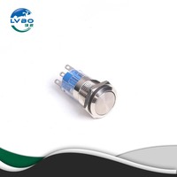 Interruptor de Botón Pulsador Metálico LVBO de 16 mm con Cabeza Plana, Sin Iluminación, 2NO2NC, Resistente al Agua, para Montaje en Panel, para Control Industrial