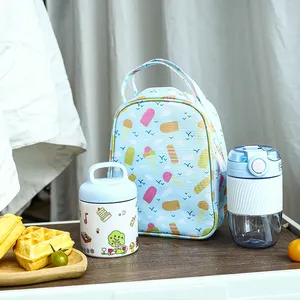 Picnic School Children Double Wall 304 Stainless Steel Food Jar Storage Lunch Box With Plastic Water Bottle Set For Kids