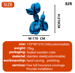 Sculpture de <span class=keywords><strong>chien</strong></span> en ballon artisanal peint en bleu en acier inoxydable à grande échelle personnalisée pour l'espace artistique - Product Image 3