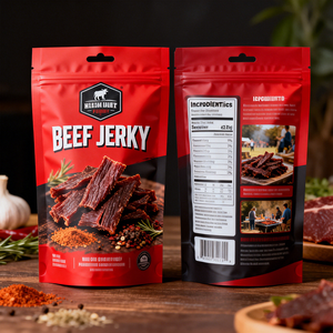 Sachet Doypack Personnalisé Imprimé en PLA et PE, Revêtement Biodégradable, Fermeture Zippée, pour Emballage Alimentaire de Bœuf Séché - Product Image 1