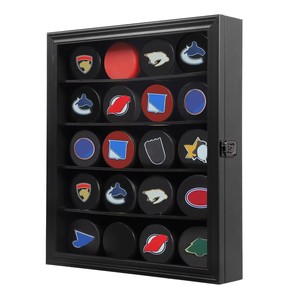 Vitrine murale noire grand format pour 20 rondelles de hockey, avec verre véritable, type boîte à ombre, pour collection - Product Image 2