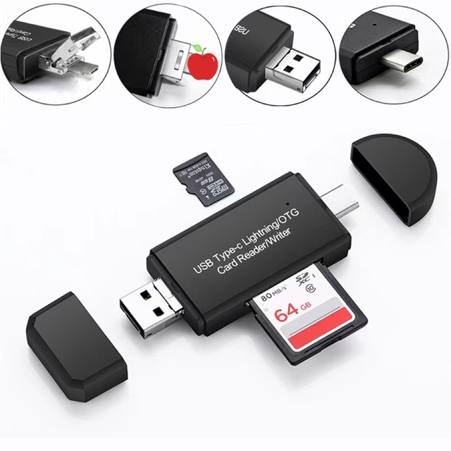 3 in 1 OTG Micro SD Card Reader 2.0 with Custom Logo for USB Micro SD Adapter Flash Drive Smart Memory Card Reader Type C
