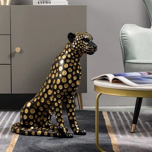 Ornamento di scultura di leopardo fatto a mano di lusso ecologico con statua in resina con Design <span class=keywords><strong>pantera</strong></span> maculata - Product Image 4