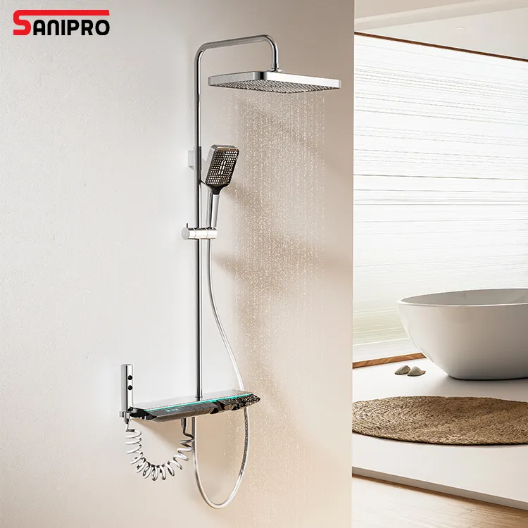 SANIPRO Tiktok Tendance Luxe Piano Clé Robinet Mélangeur Pluie Système Salle De Bains Smart LED Lumière Affichage Numérique Ensemble De Douche