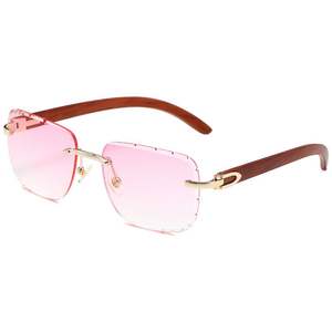 Lunettes de soleil élégantes à dégradé de couleurs avec logo personnalisé, protection UV400, monture en bois sans bordure, carrées, pour hommes et femmes - Product Image 3