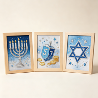 Kit de Peinture Diamant 5D Hanouka, Art Diamant à Broderie Partielle, Menorah, Dreidel, Étoile de David, Lumières du Festival Juif, Décoration Murale pour la Maison