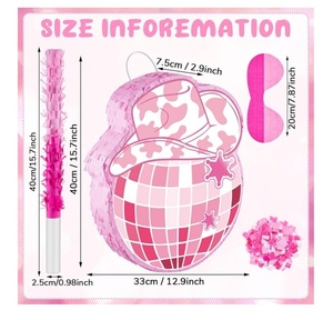 พินาต้าธีมคาวบอยสีชมพู DAMAI พร้อมไม้ปิดตา คอนเฟตติ อุปกรณ์ถ่ายรูป ที่ใส่ขนม ของตกแต่งงานปาร์ตี้ - Product Image 5