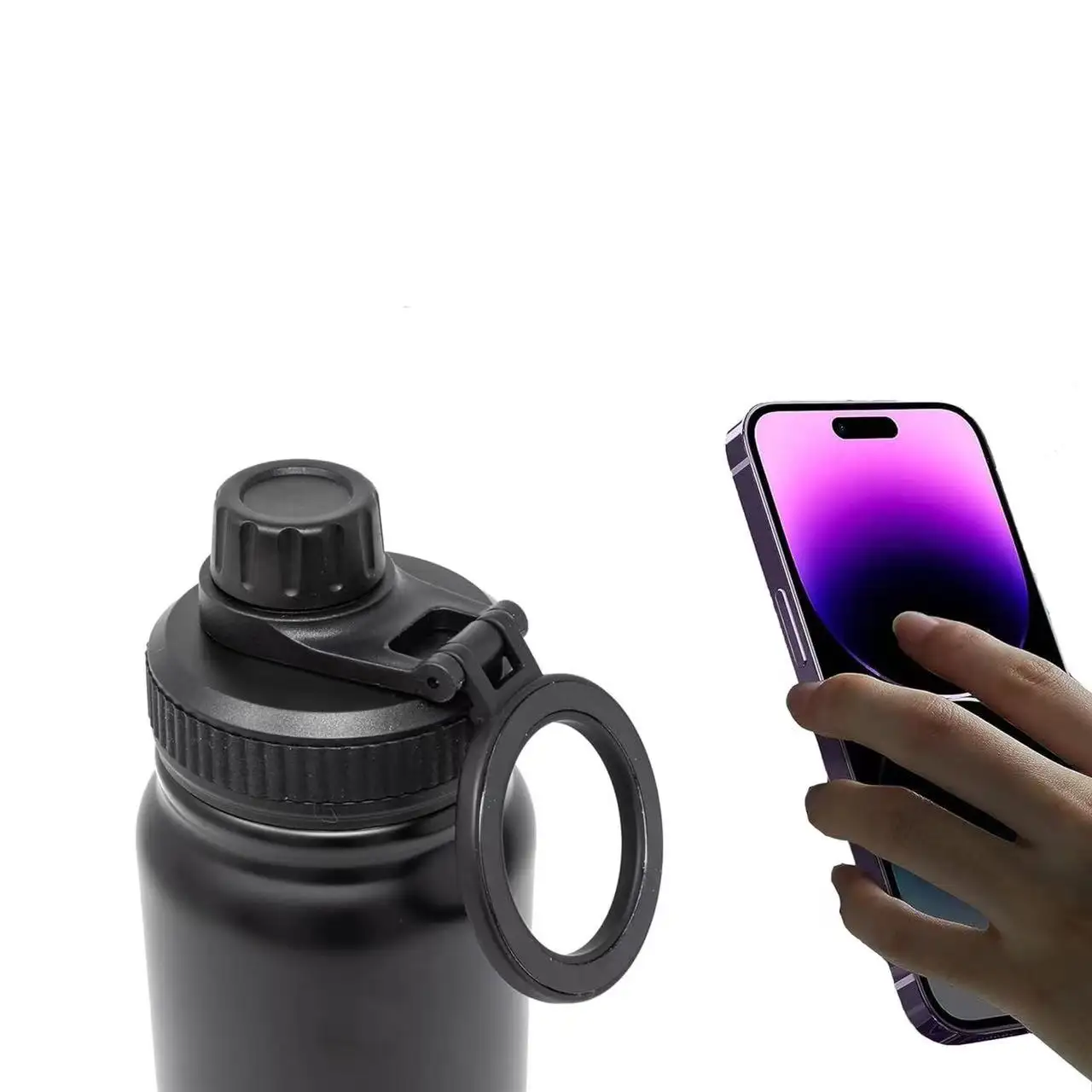 Double Wall Vacuum Insulated 18/8 stainless Steel Magnet Water Bottle with Magnetic Cell Phone Holder