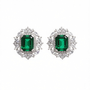 Pendientes clásicos de esmeralda para mujer, diseño de flor con diamantes de corte marquesa verde, joyería de aleación, pendientes de moda para fiesta - Product Image 1
