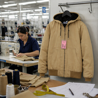 Veste de travail à capuche en toile de coton lavée pour homme, fermeture éclair intégrale, doublure polaire, manteau d'hiver robuste et décontracté, directement de l'usine