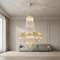 Lustre LED contemporain de luxe en cristal, tricolore, à intensité variable, télécommandé, en fer, avec angle de faisceau de 360°, suspension pour hôtel