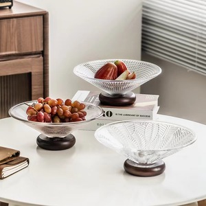 Plateau de fruits en verre de luxe léger de haute qualité base en bois de caoutchouc - Product Image 1