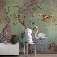 Papier peint SUNGPU Chinoiserie Flamant rose, oiseaux tropicaux, arbres fruitiers, papillons, motifs floraux, murale pour salon, villa, hôtel, décoration intérieure