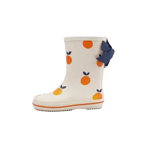 Low Price Lightweight Adorable Fruit Bow Tie Girl Matte Waterproof Rubber Boots Rain For Girls