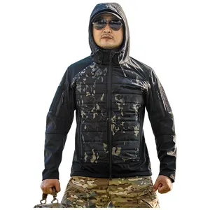 Sarcon Huanlong jaket katun taktis termal, jaket katun taktis termal bantalan katun klip belakang dada luar ruangan modis