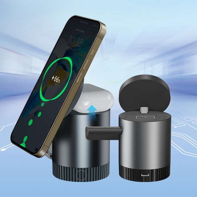 Latest Design Yongtu Aluminium Alloy 3-in-1 Wireless Magnetic Folding Charger 20W Fast Charging PD/QC Mobile Phone & Earphone