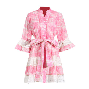 2024 Vintage <b>Bohemian</b> Single-Breasted Button Mix Colors Womens Chiffon Eco-Friendly A-Line Mid-Length Sleeve Short <b>Dress</b> Blue - Product Image 3
